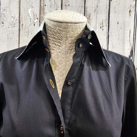 Women's 44 Marcello Italy Black Cotton blend collared dress shirt blouse top - Picture 2 of 10